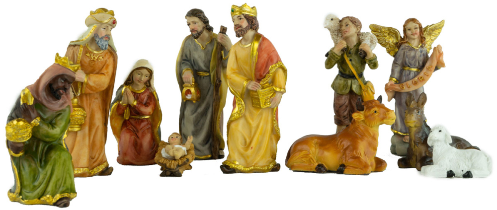 Traditionelle Weihnachtskrippe Roth inkl. 12-tlg. Figurensatz K 650-9, Maße Krippe: ca. 50 x 20 x 26 cm
